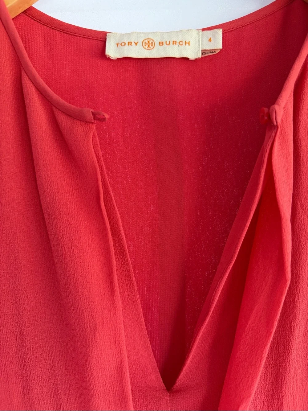 Tory Burch silk coral drop waist pleated dress size 4
